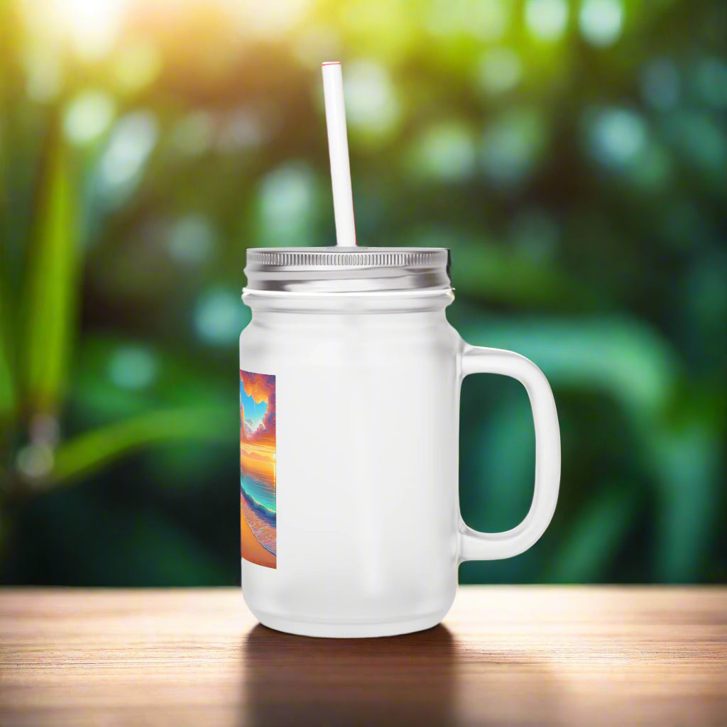 🐢 "Namaste Stay in My Lane" - Beach Vibes Frosted Mason Jar with Straw