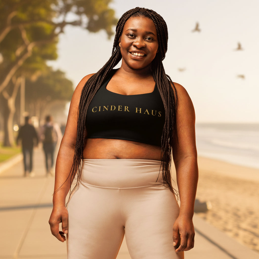 Cinder Haus Sports Bra in black — front view
